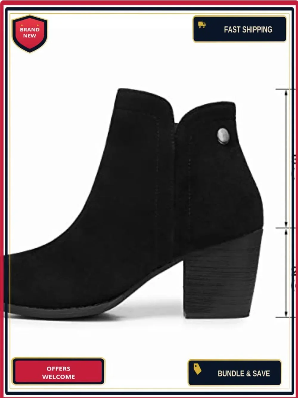 Women's Ankle Booties Faux Suede Low Heel Chunky Almond Toe Side Zip Fall Boots